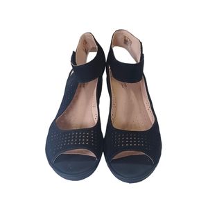 Collection by Clark's Black Open Toe Wedge Sz 8M